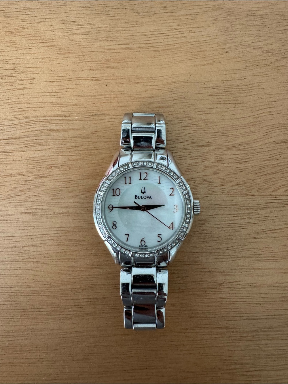 Bulova Women’s Silver Tone Crystal-Accent Watch with Mother-of-Pearl Dial